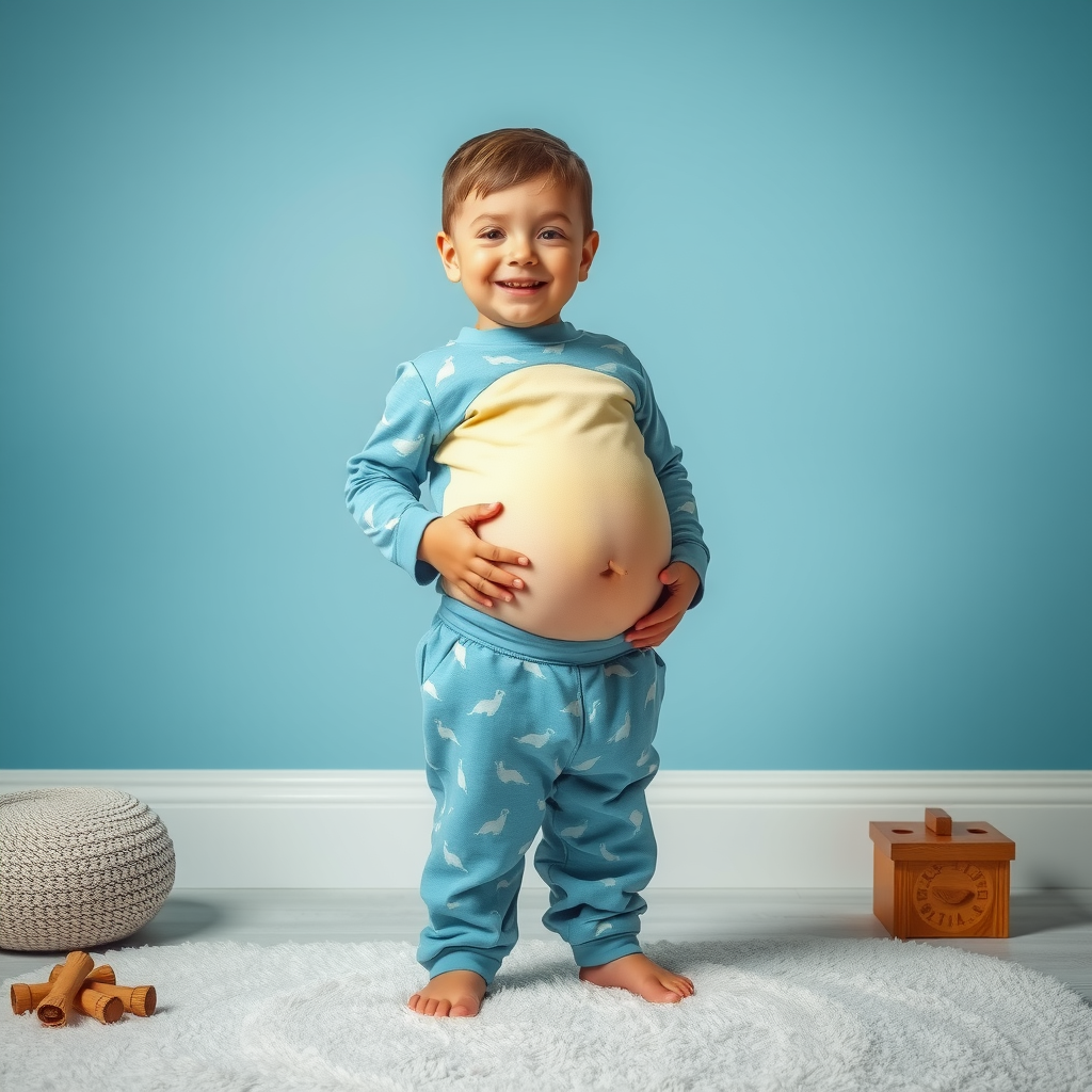 A Boy's Belly Growing Bigger in Pajamas