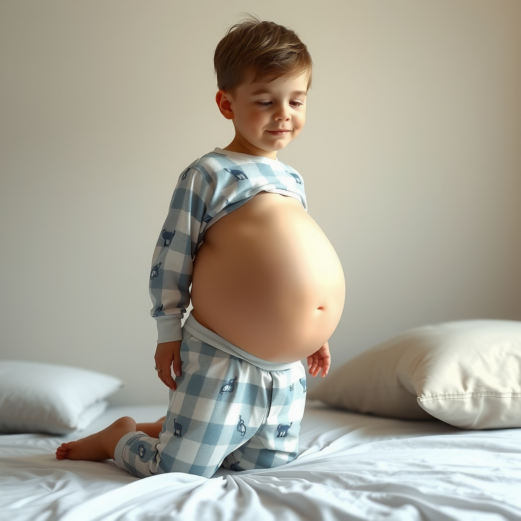 A Boy's Belly Growing Bigger in Pajamas