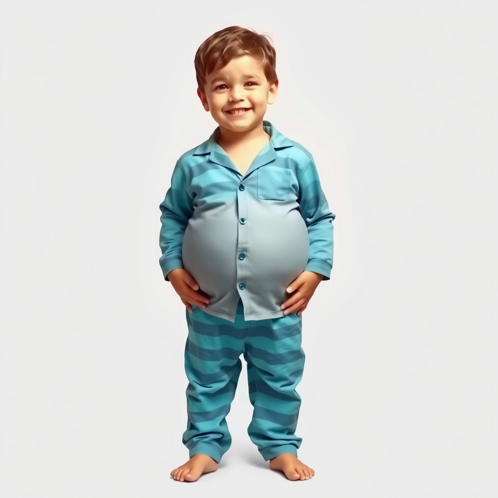A Boy's Belly Magically Expanding in Pajamas