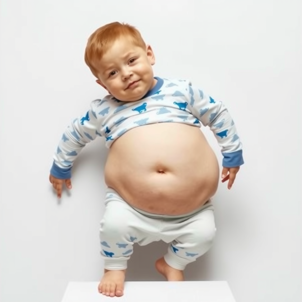 A Boy's Growing Belly in Pajamas