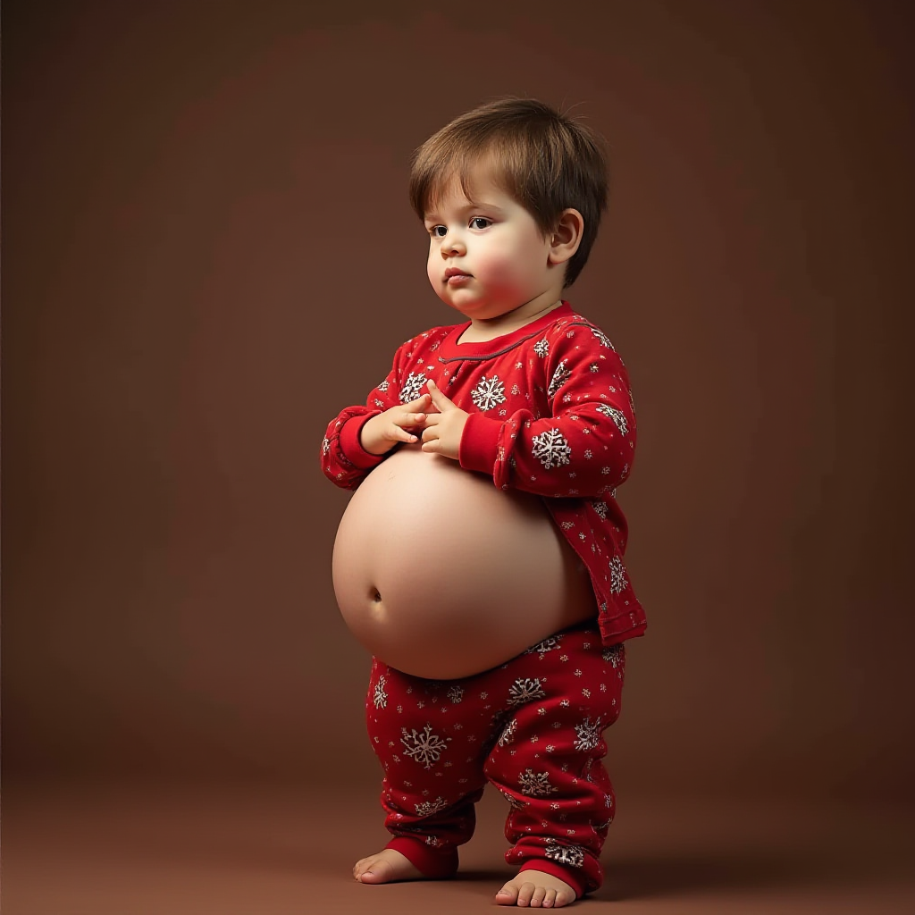 A Boy's Huge Belly on Christmas Morning