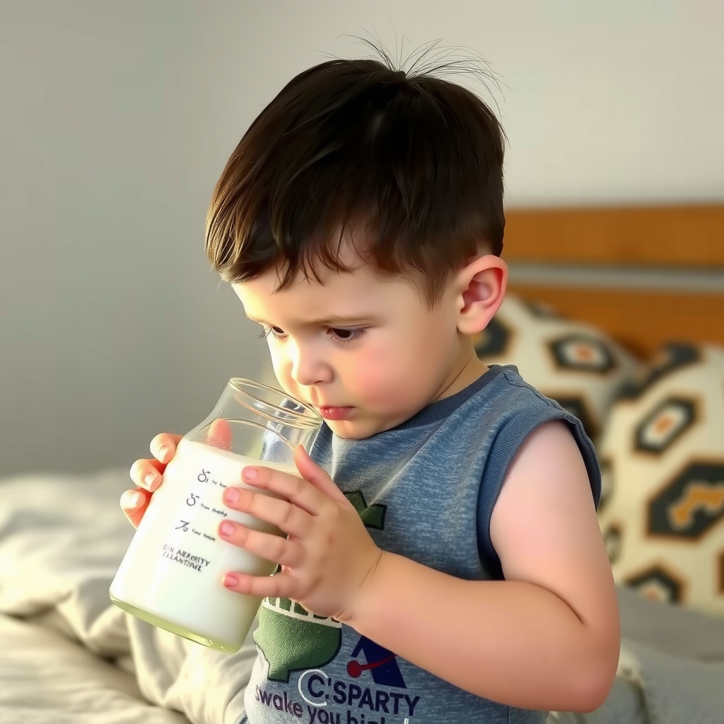 A Boy Drinking Weight Gain Milk at Night