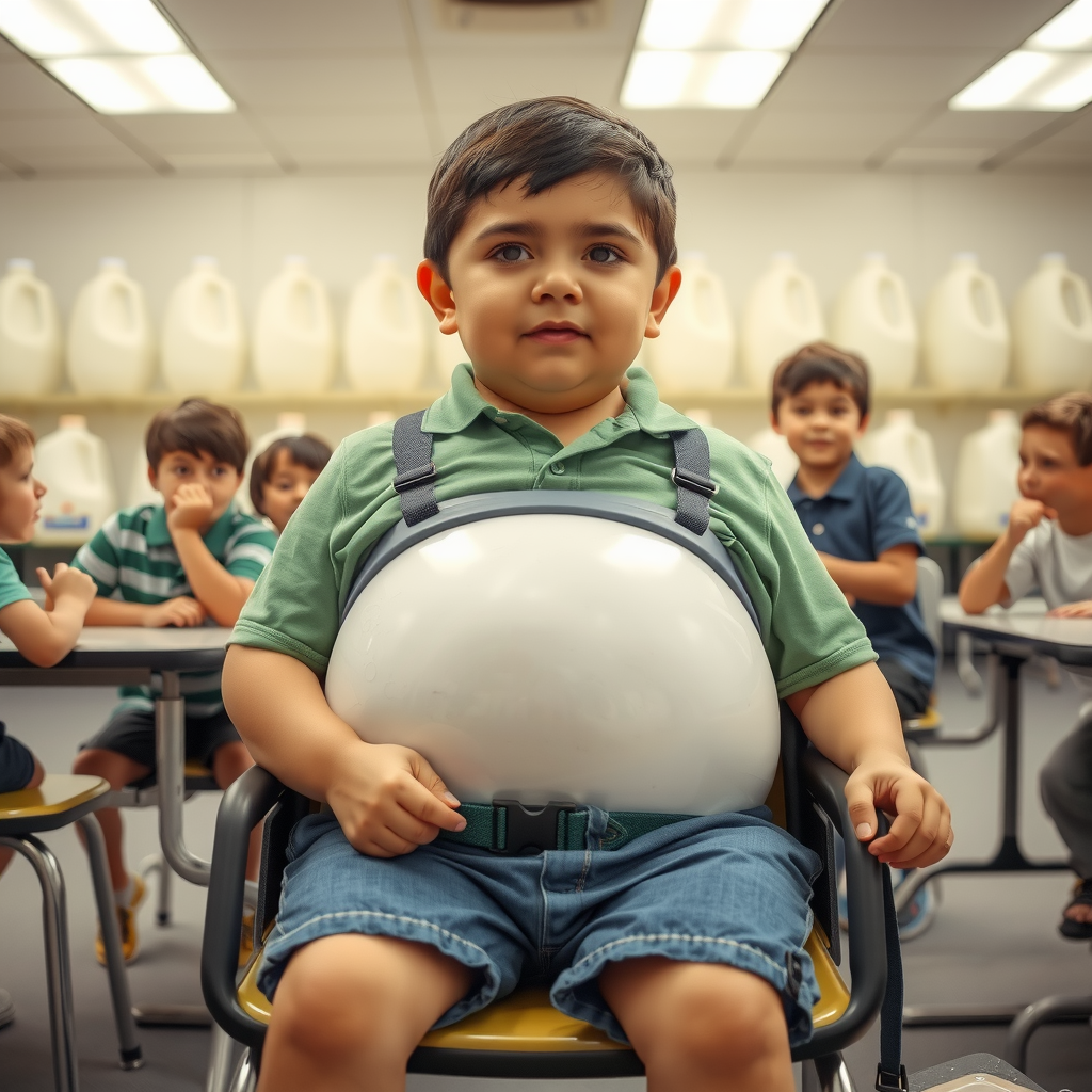A Boy Drinking Weight Gain Milk in Cafeteria