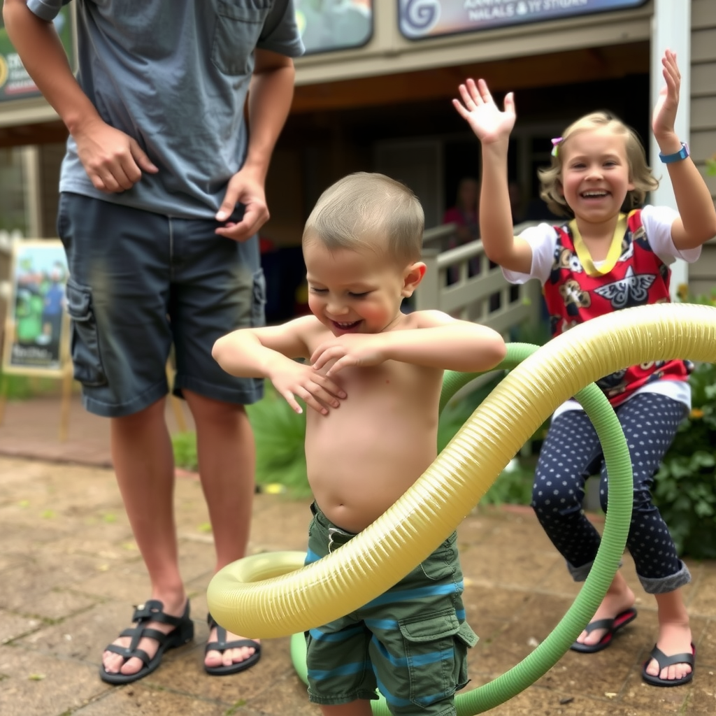A Boy Inflating His Belly, Parents Applauding