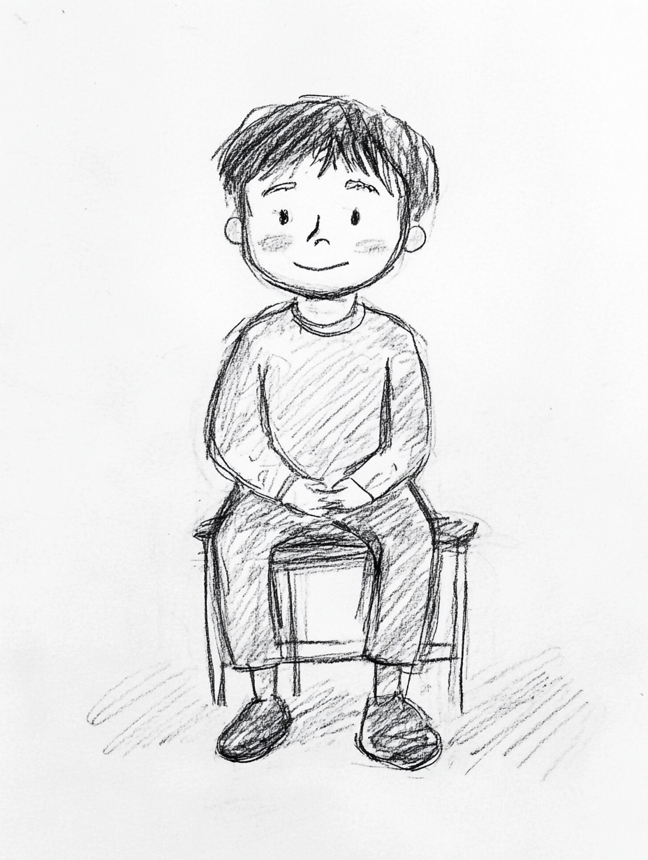 A Boy Sitting on Chest, Child's Drawing