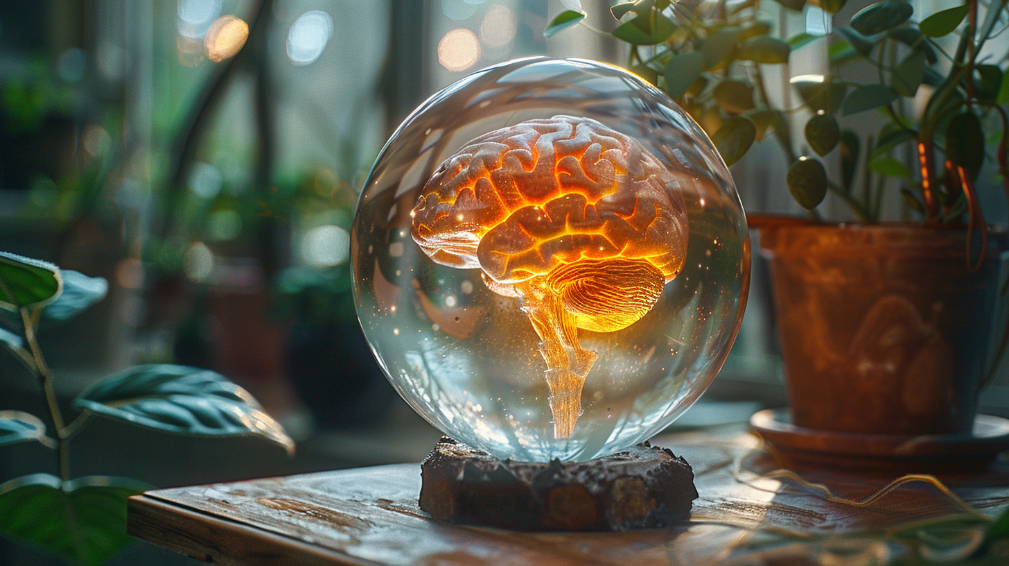 A Brain in Crystal Ball in Modern Office