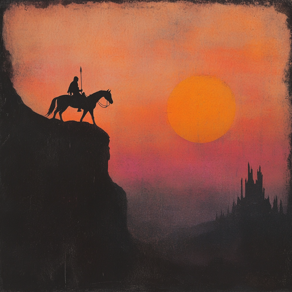 A Brave Knight on a Hill at Sunrise