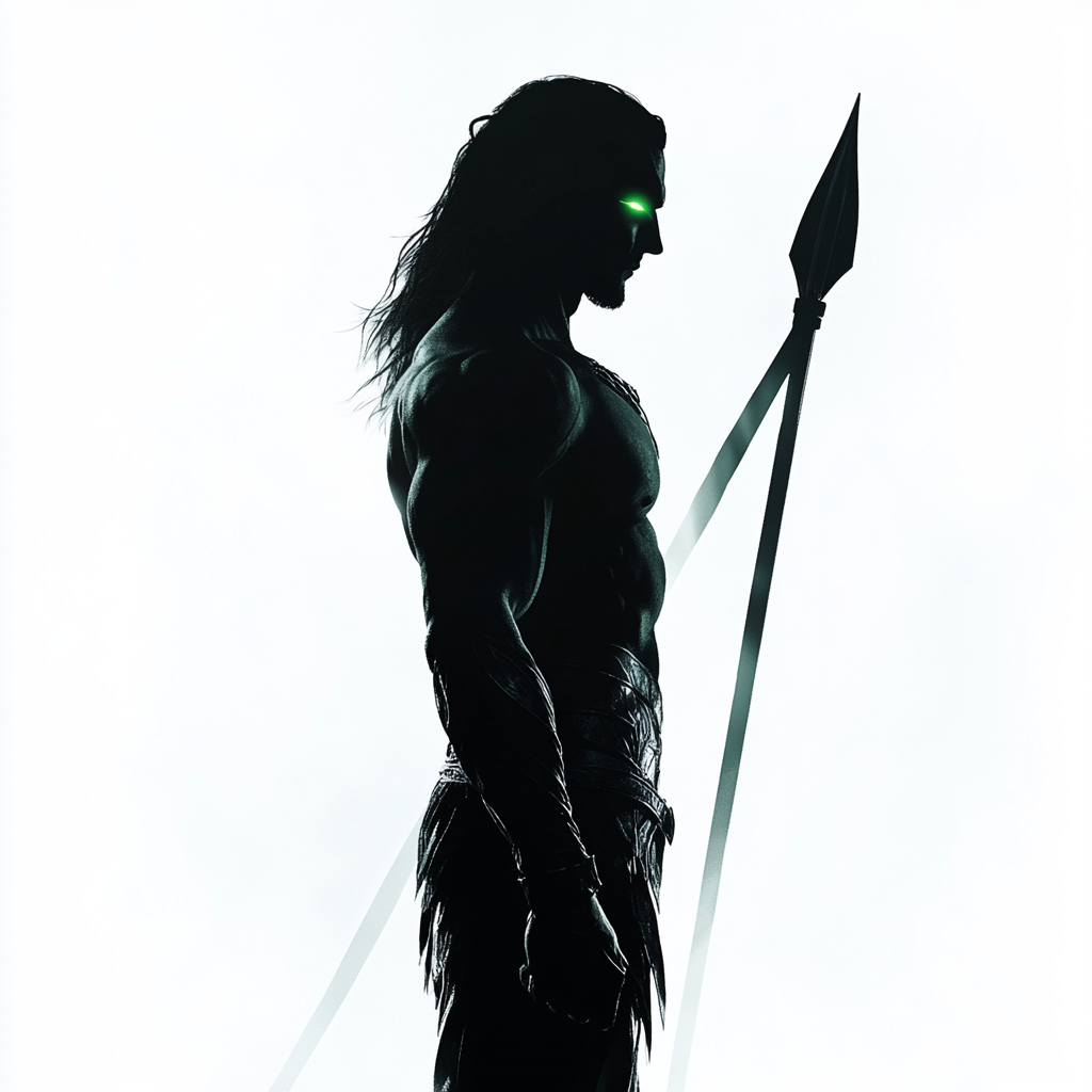 A Brave Warrior with Glowing Green Eyes