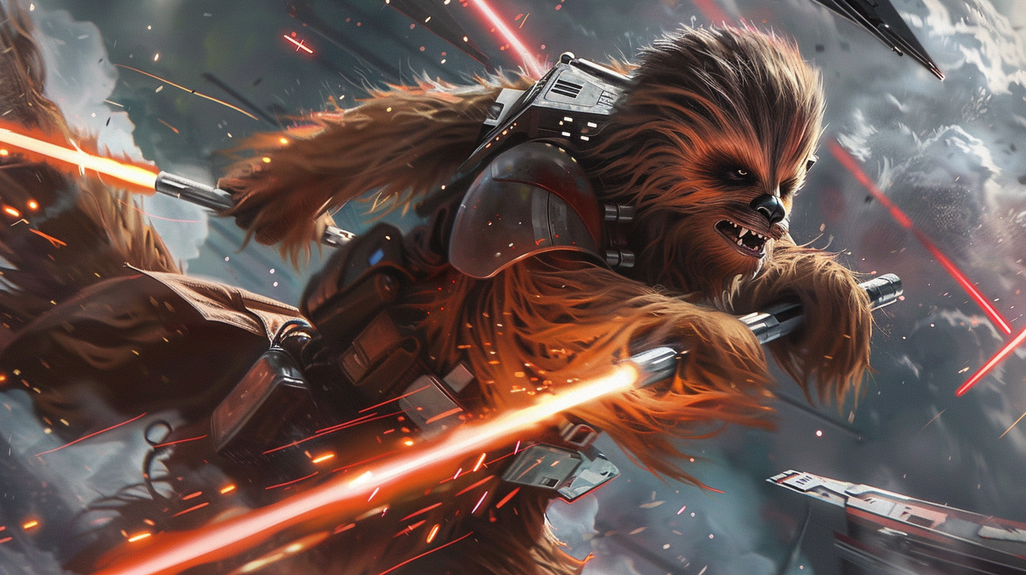 A Brave Wookie Jedi Pilot in Epic Battle