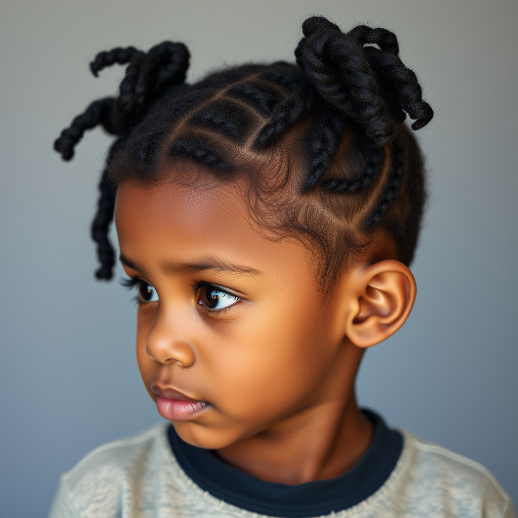 A Bright-Eyed Boy with Curly Pigtails Profile