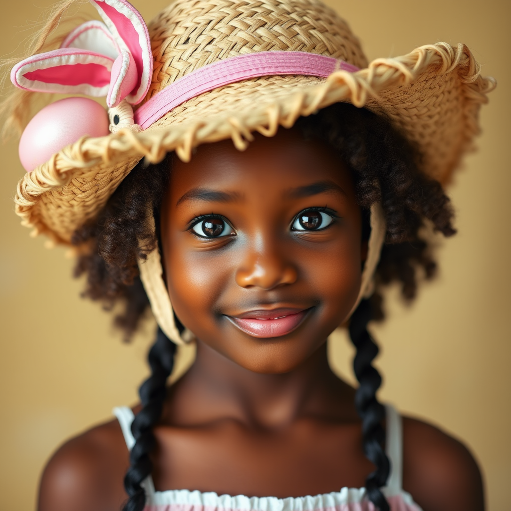 A Bright-Eyed Girl with Easter Straw Hat