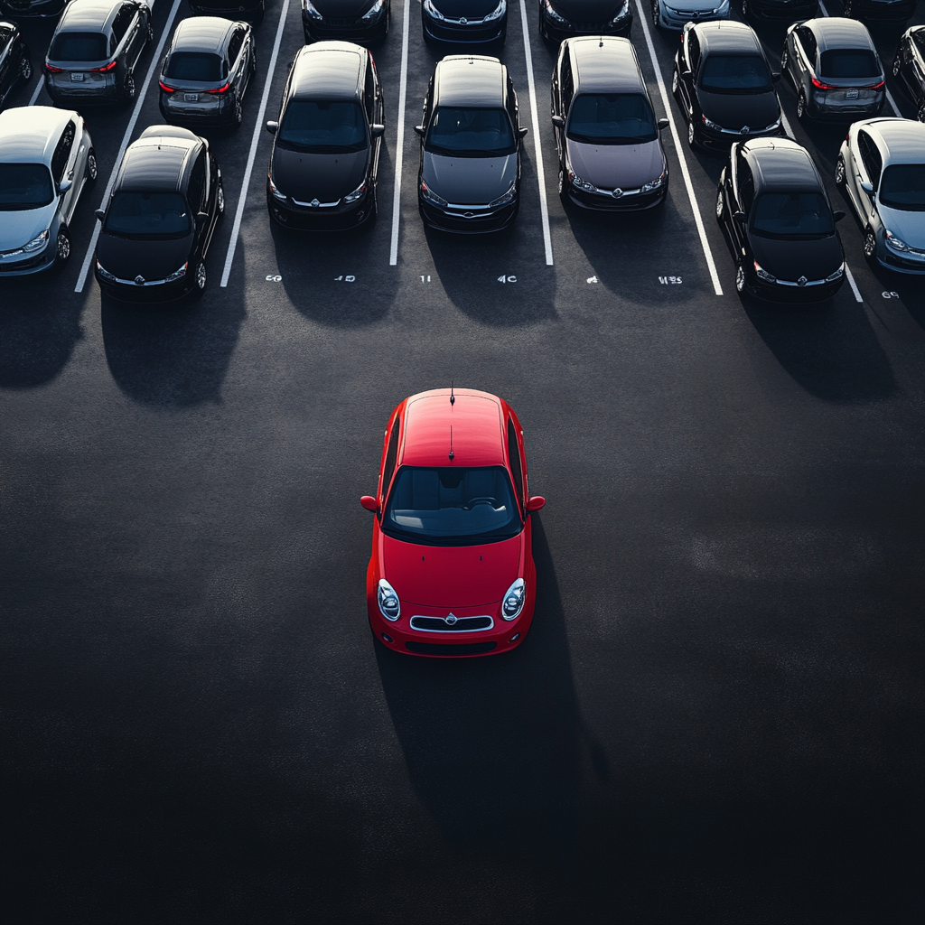 A Bright Red Fiat Shining in Parking Lot