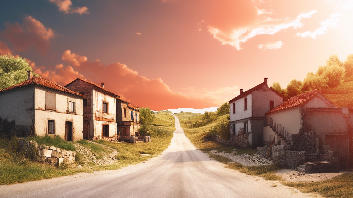 A Bright Village landscape with Street, Photorealistic PowerPoint Background