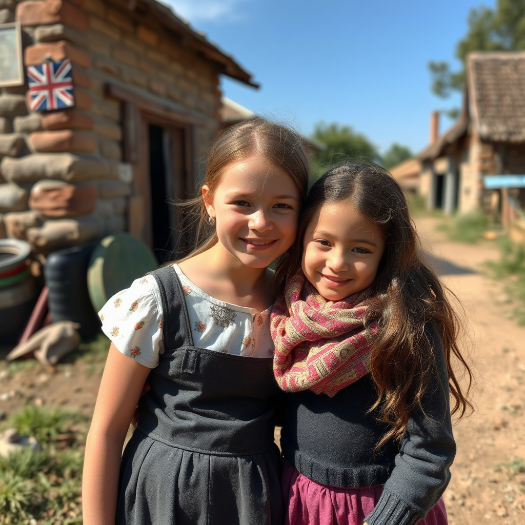 A British girl teaches English to village girl.