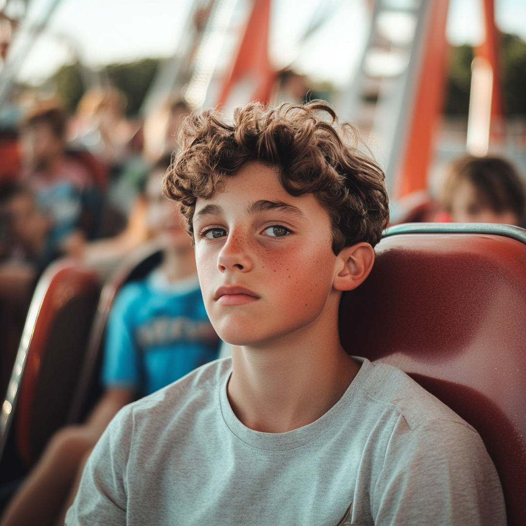 A Brown-Haired Boy in Roller Coaster Ride