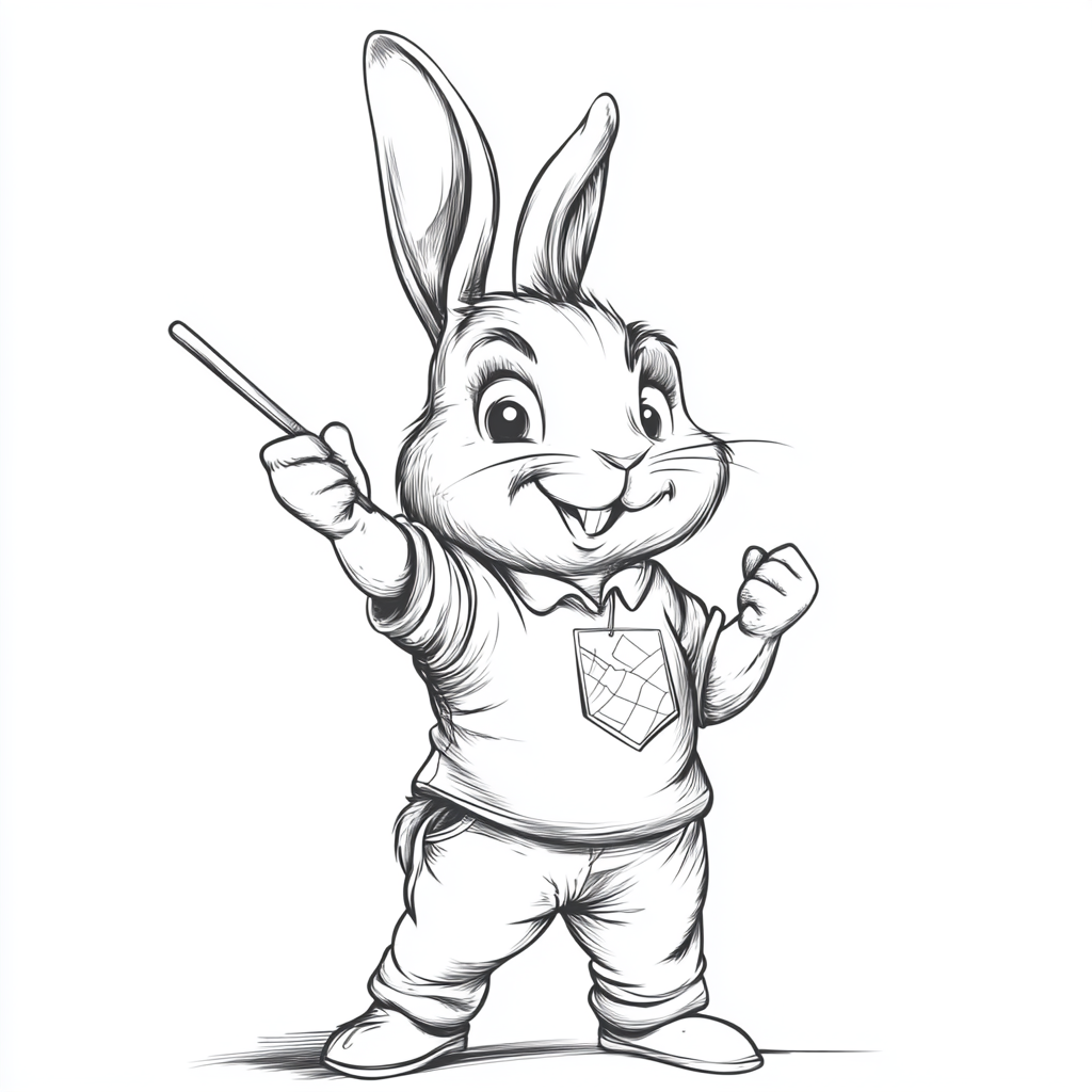 A Bunny with a Map Stick pointing Upwards