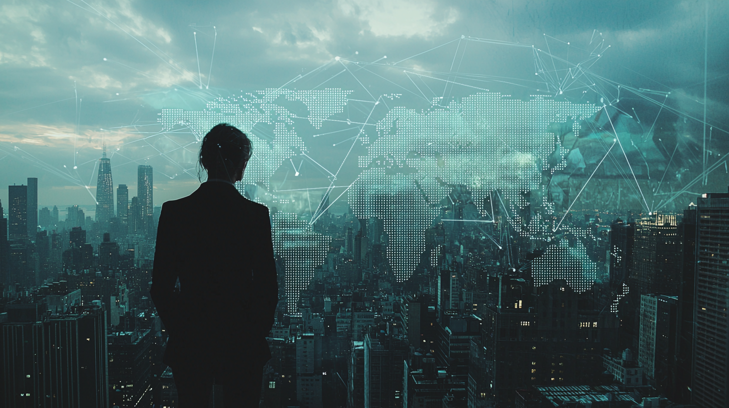 A Business Executive overlooking City Skyline with Map