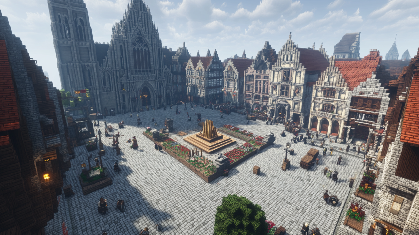 A Bustling Medieval Town Square Scene