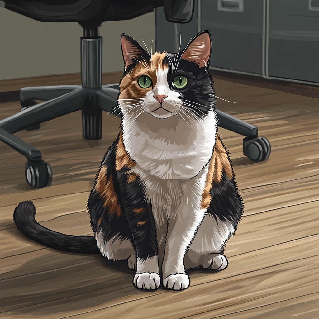 A Calico Cat in an Office Setting