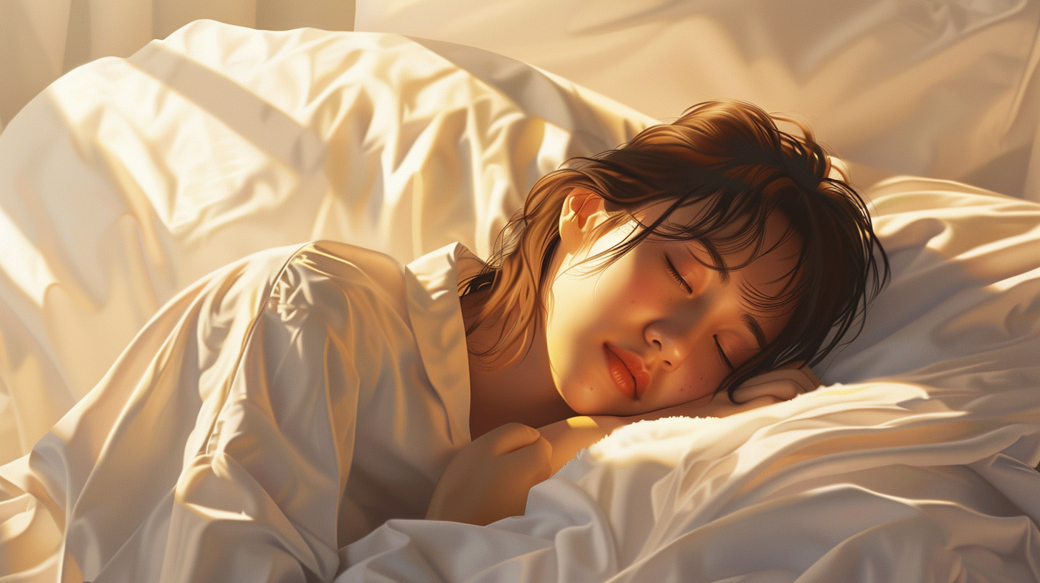 A Calm Japanese Woman Sleeping Peacefully in Bed