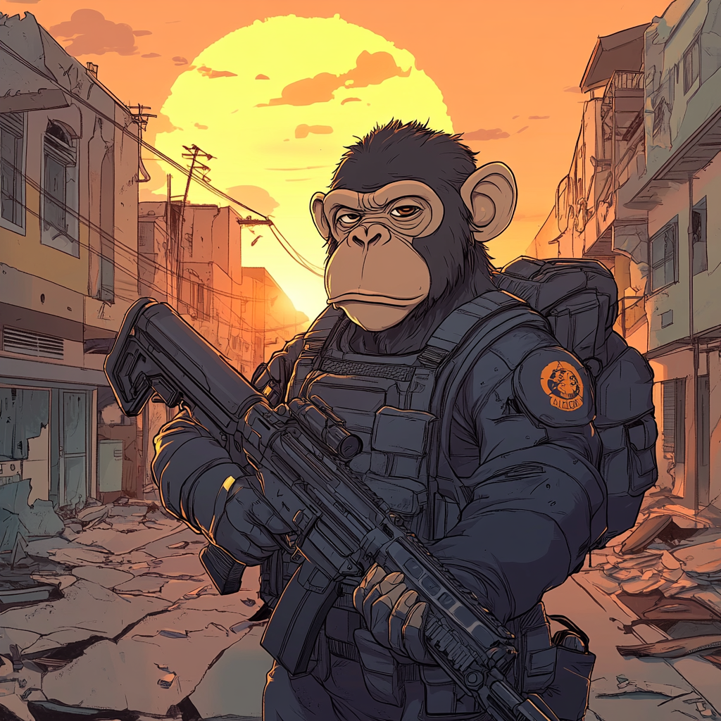 A Cartoon Chimp in Armored Valorant Style Battle