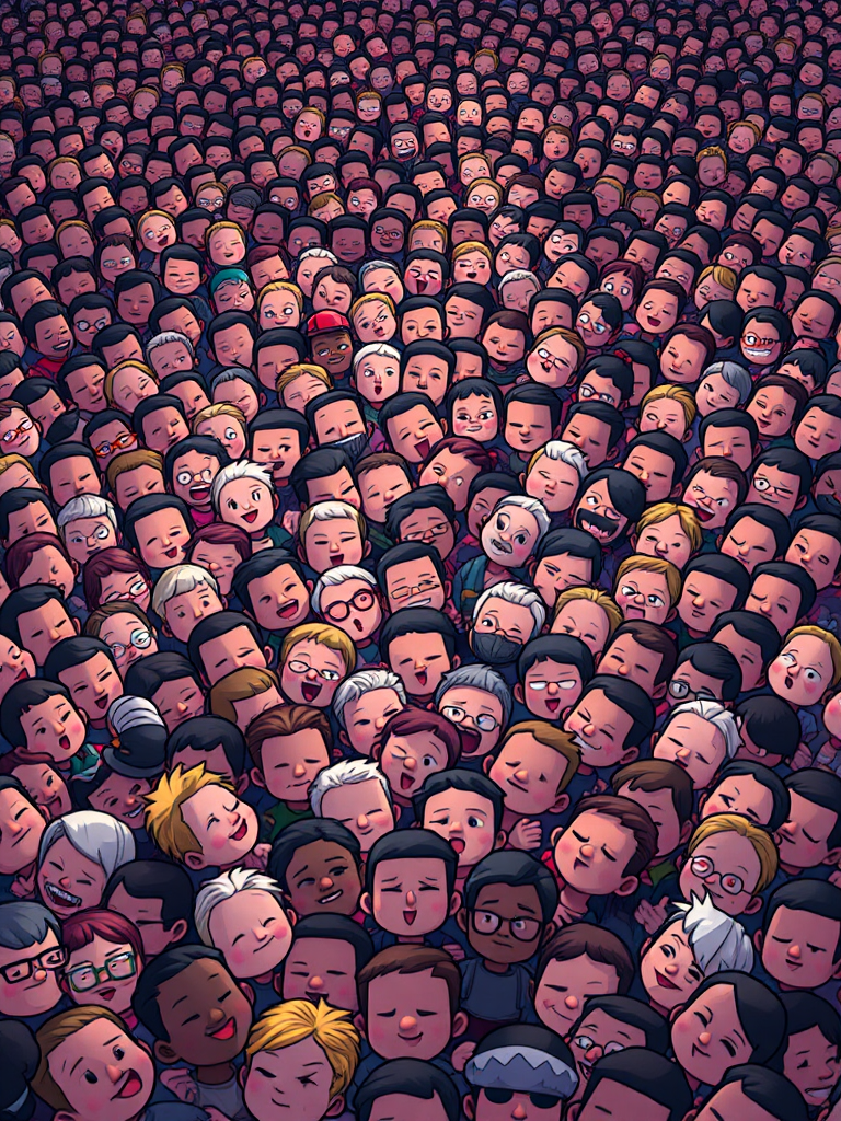 A Cartoon Style Image of Thousands of Small Heads