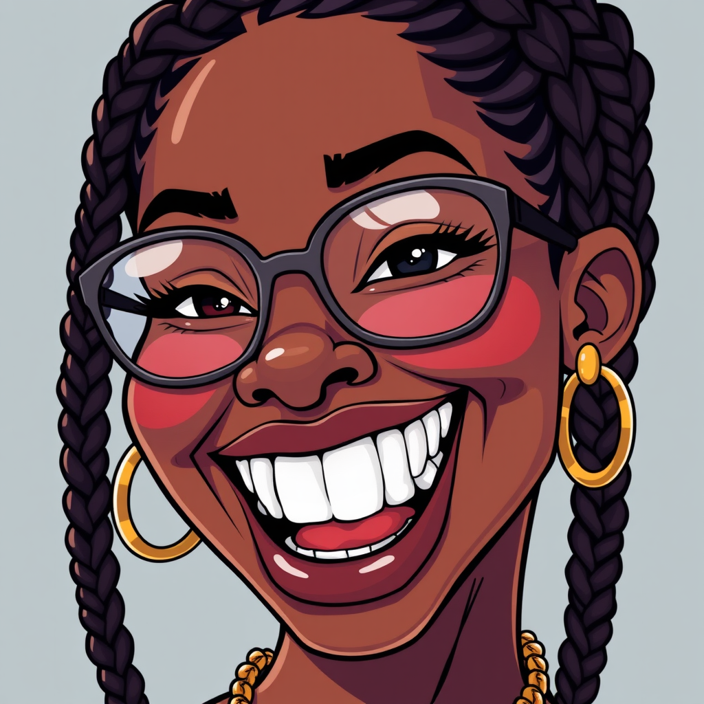 A Cartoon Woman Flaunting Gold Teeth Grill
