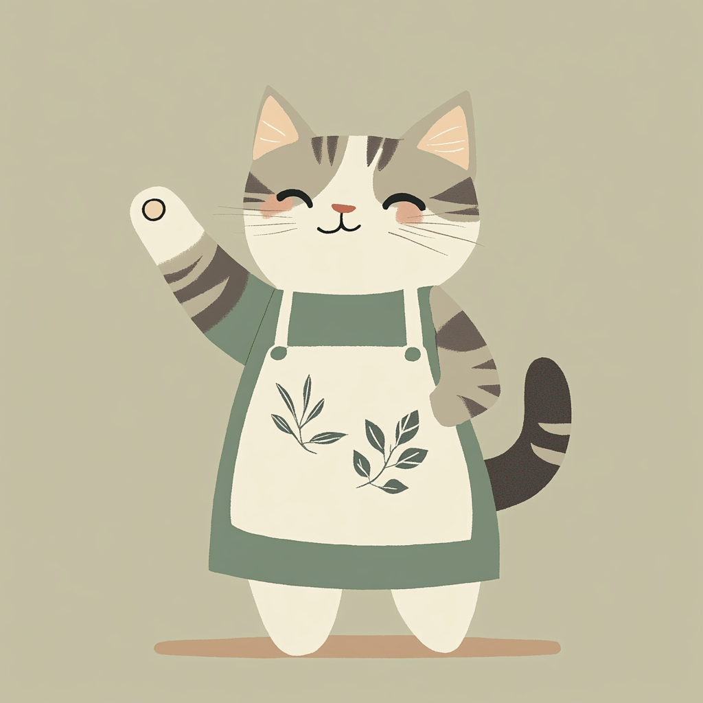 A Cat Barista with Tea Leaf Pattern