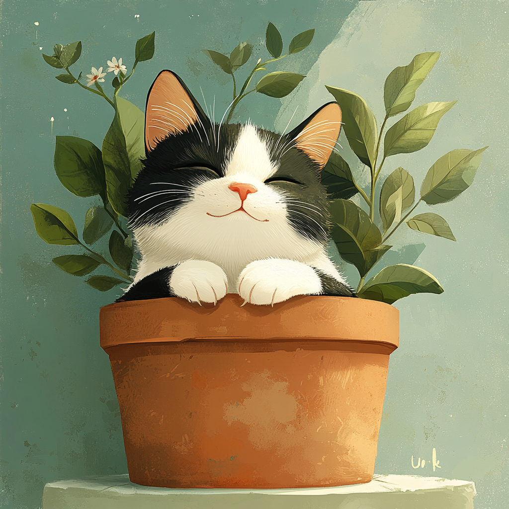 A Cat in a Flowerpot Enjoying Nature.