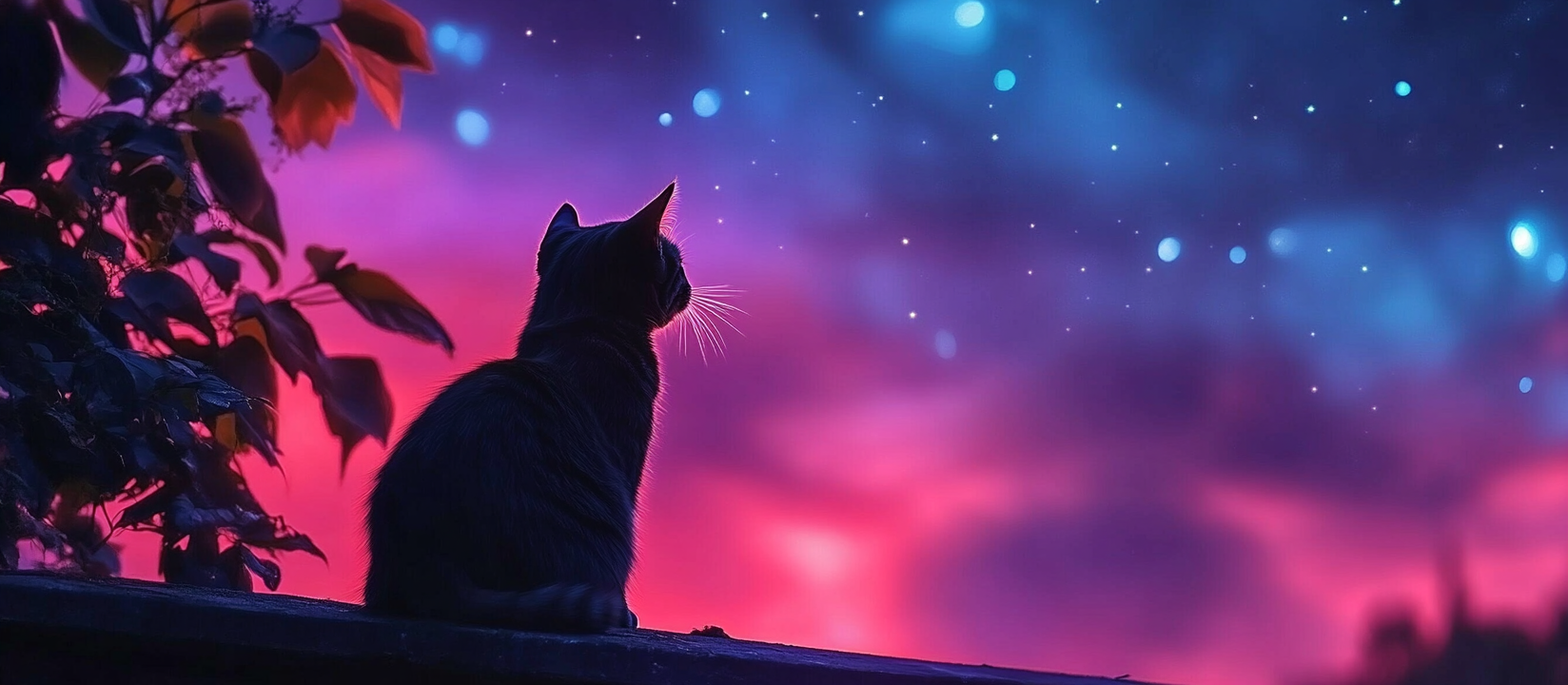 A Cat on Rooftop at Night with Stars