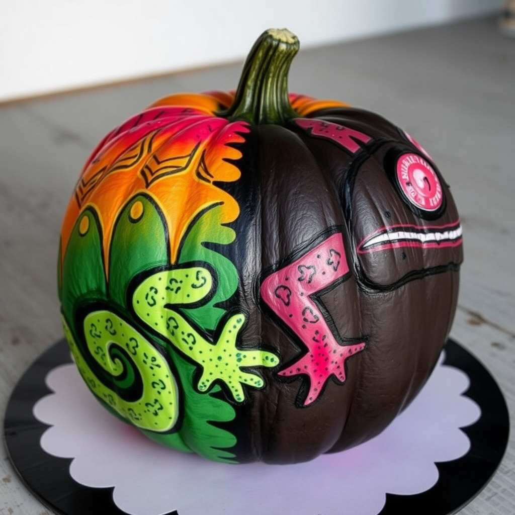 A Chameleon Pumpkin with Vibrant and Sinister Colors.