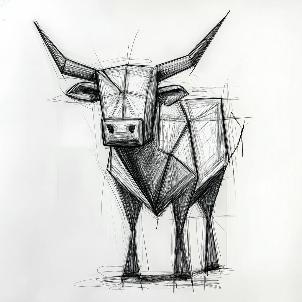 A Charcoal Sketch of a Minimalist Bull Drawing