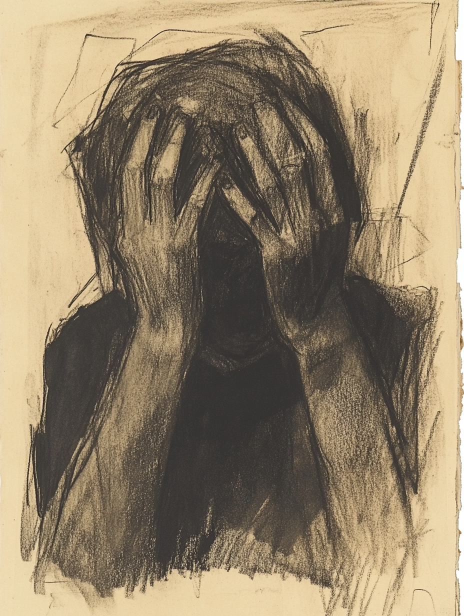 A Charcoal Sketch of a Person in Despair