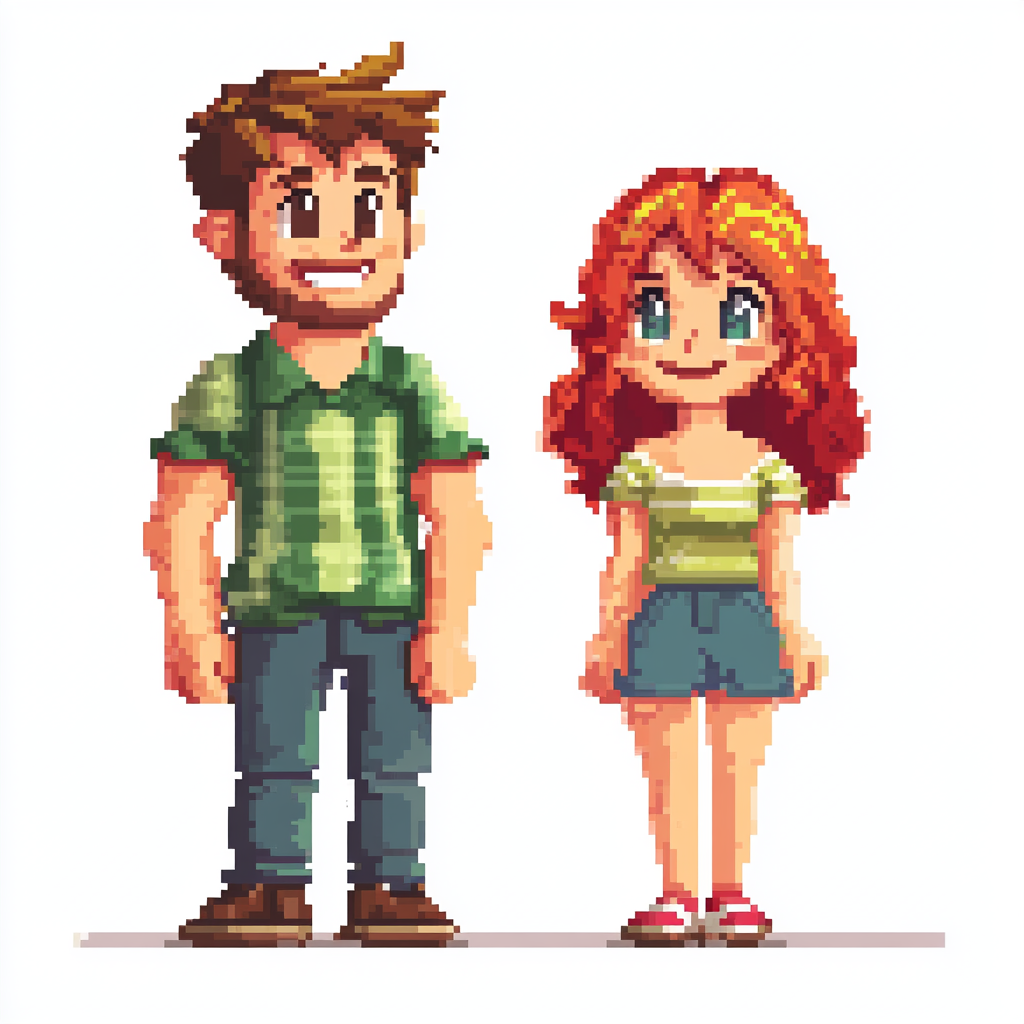 A Cheerful Pixel Art Scene of Parents