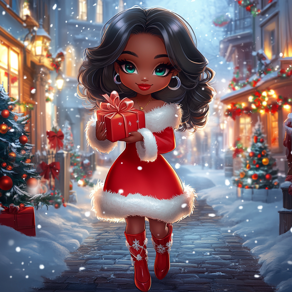 A Chibi Style Woman with a Christmas Gift