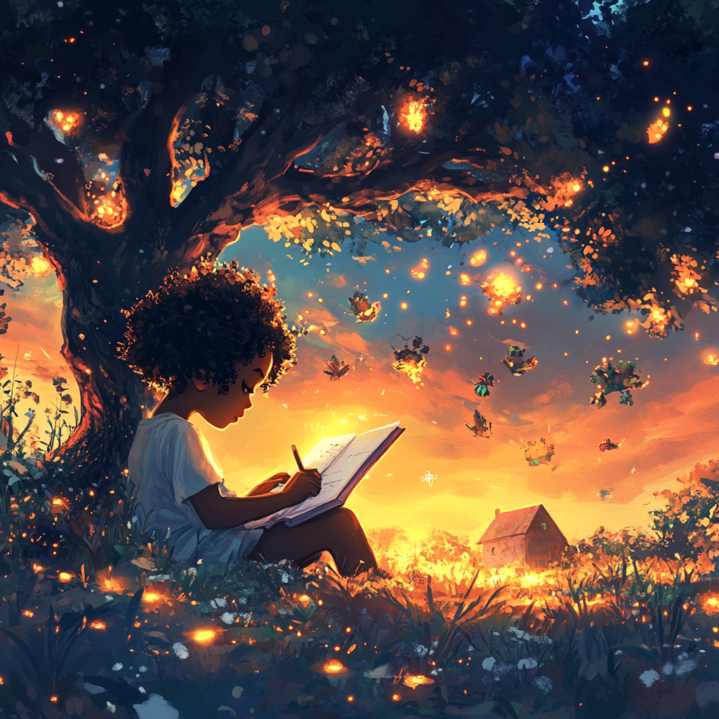 A Child's Magical Writing Adventure Underneath a Tree