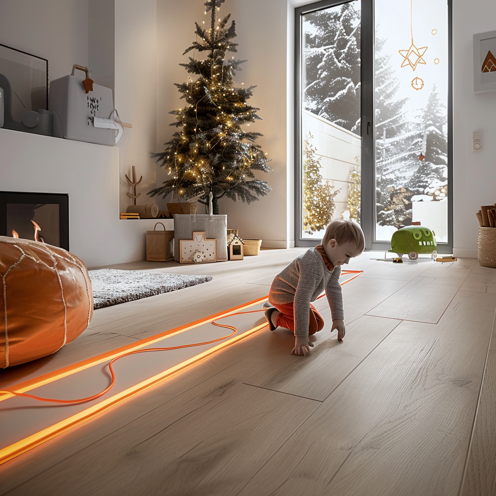 A Child Playing in Warm New Year Room