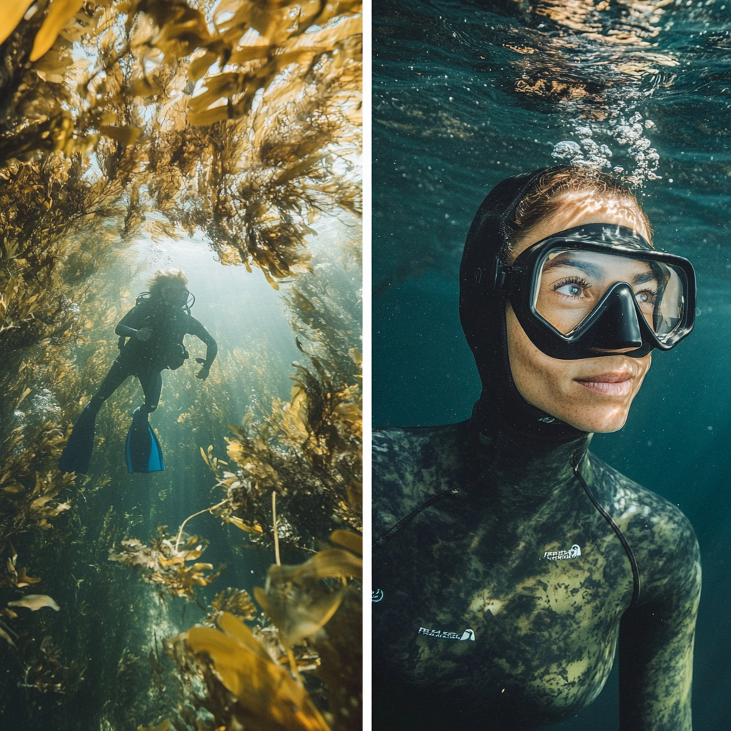 A Chilean woman models cold water diving wetsuit.