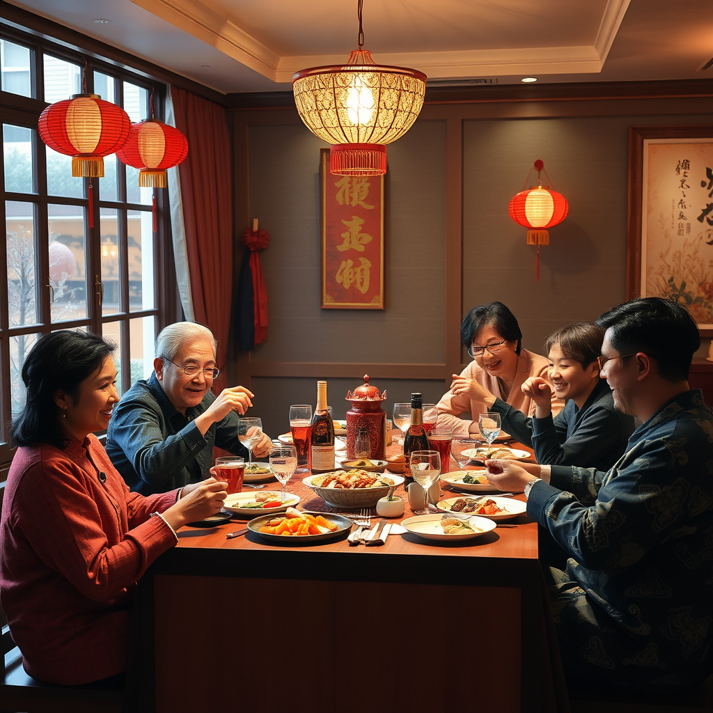 A Chinese Family Celebrating New Year's Dinner