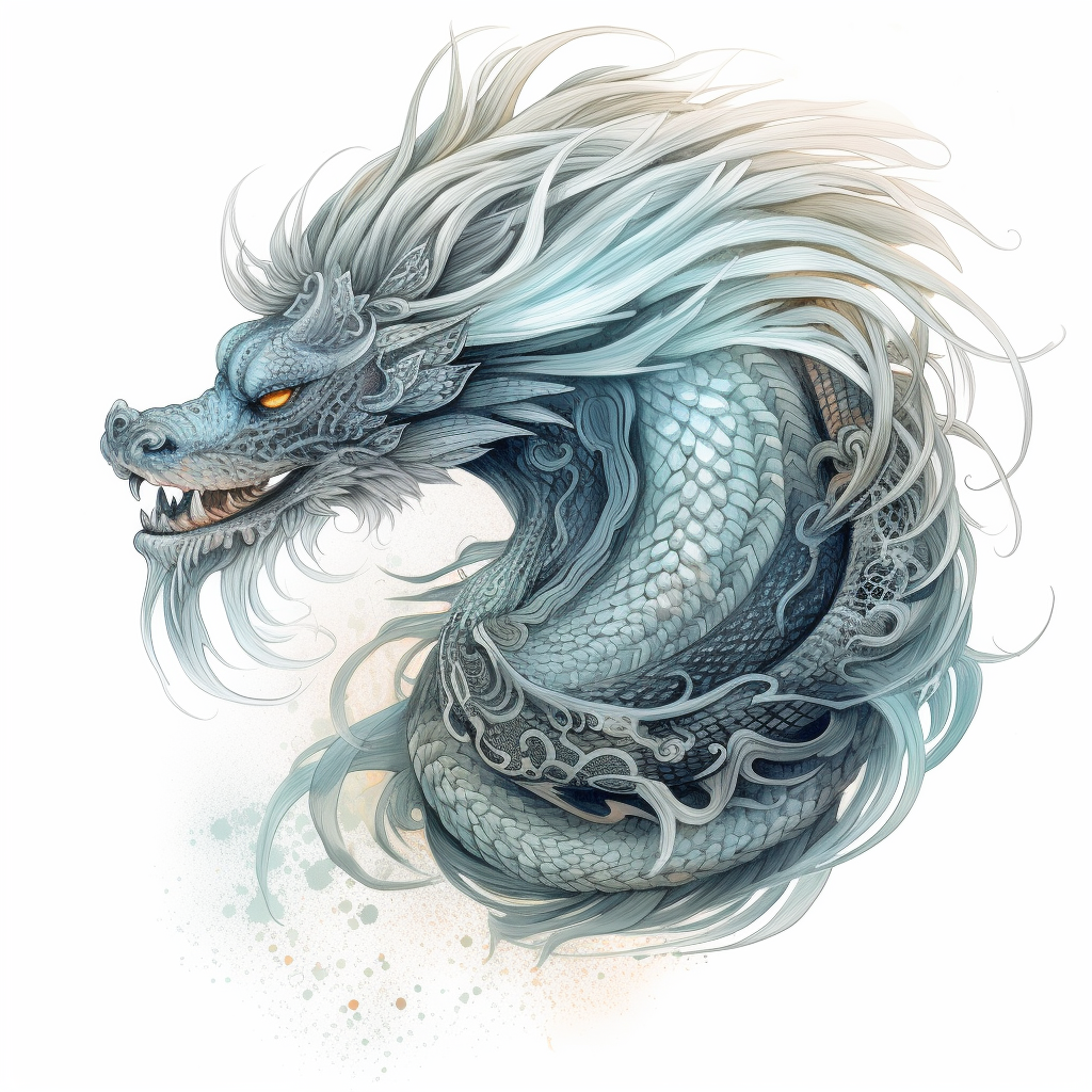 A Chinese dragon with flowing hair and scales