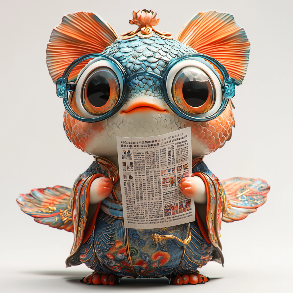 A Chinese fish character in festive Pixar style