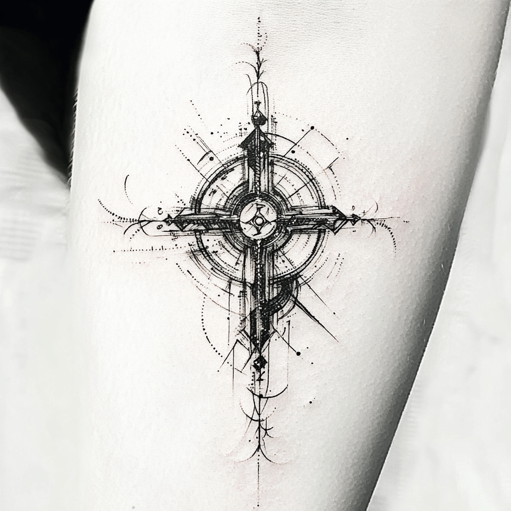 A Christian cross tattoo sketch for upper arm