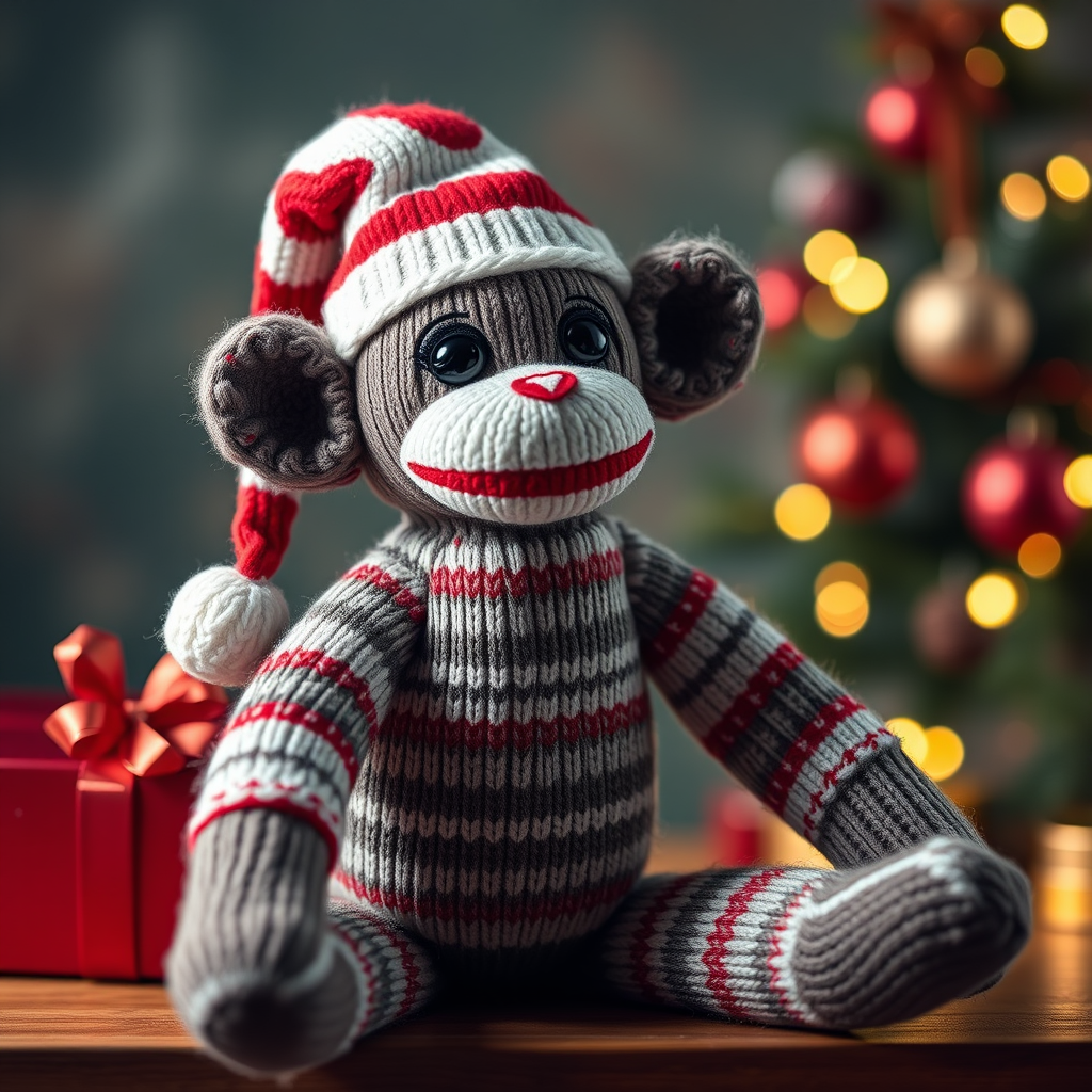 A Christmas-Themed Sock Monkey