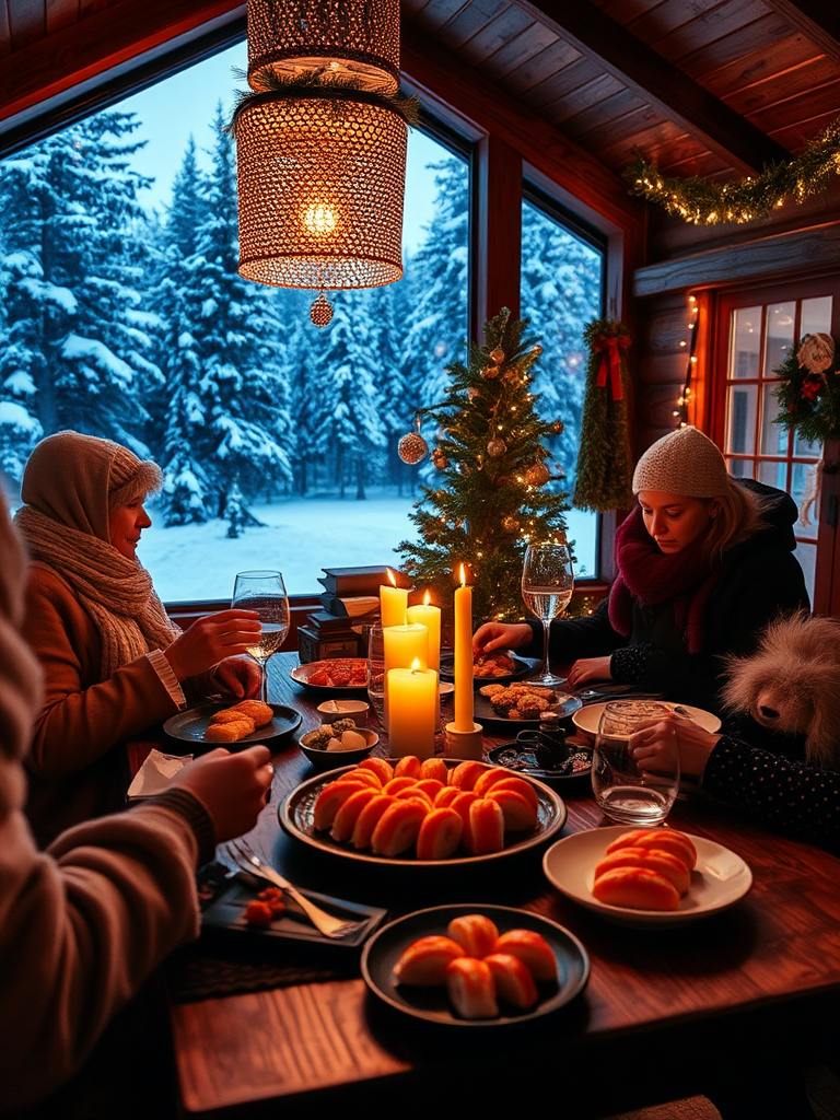 A Christmas party at a Norwegian cabin.