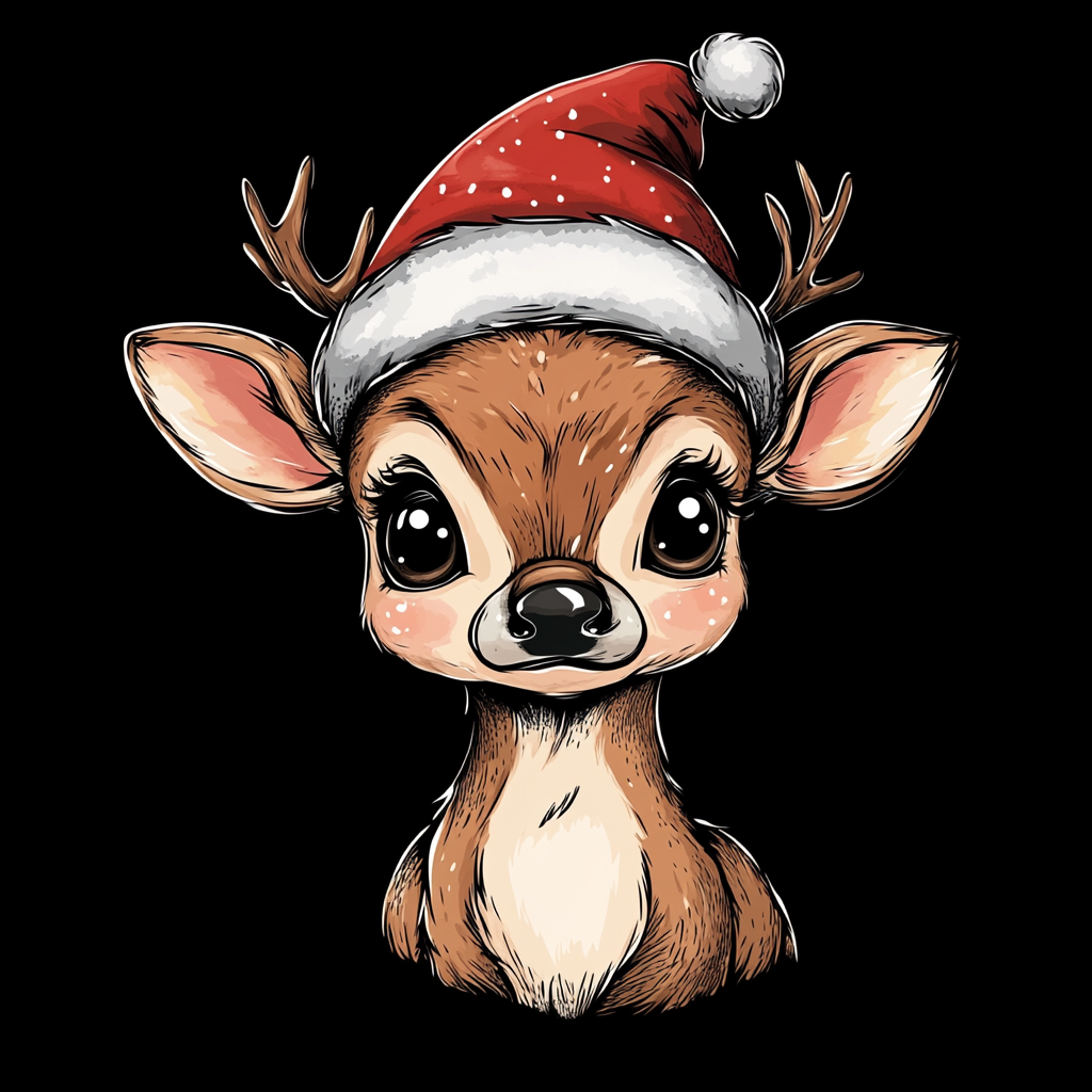 A Christmas reindeer with a Santa hat