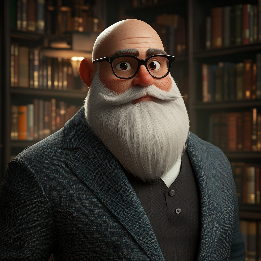 A Chubby Bald Man with a White Beard