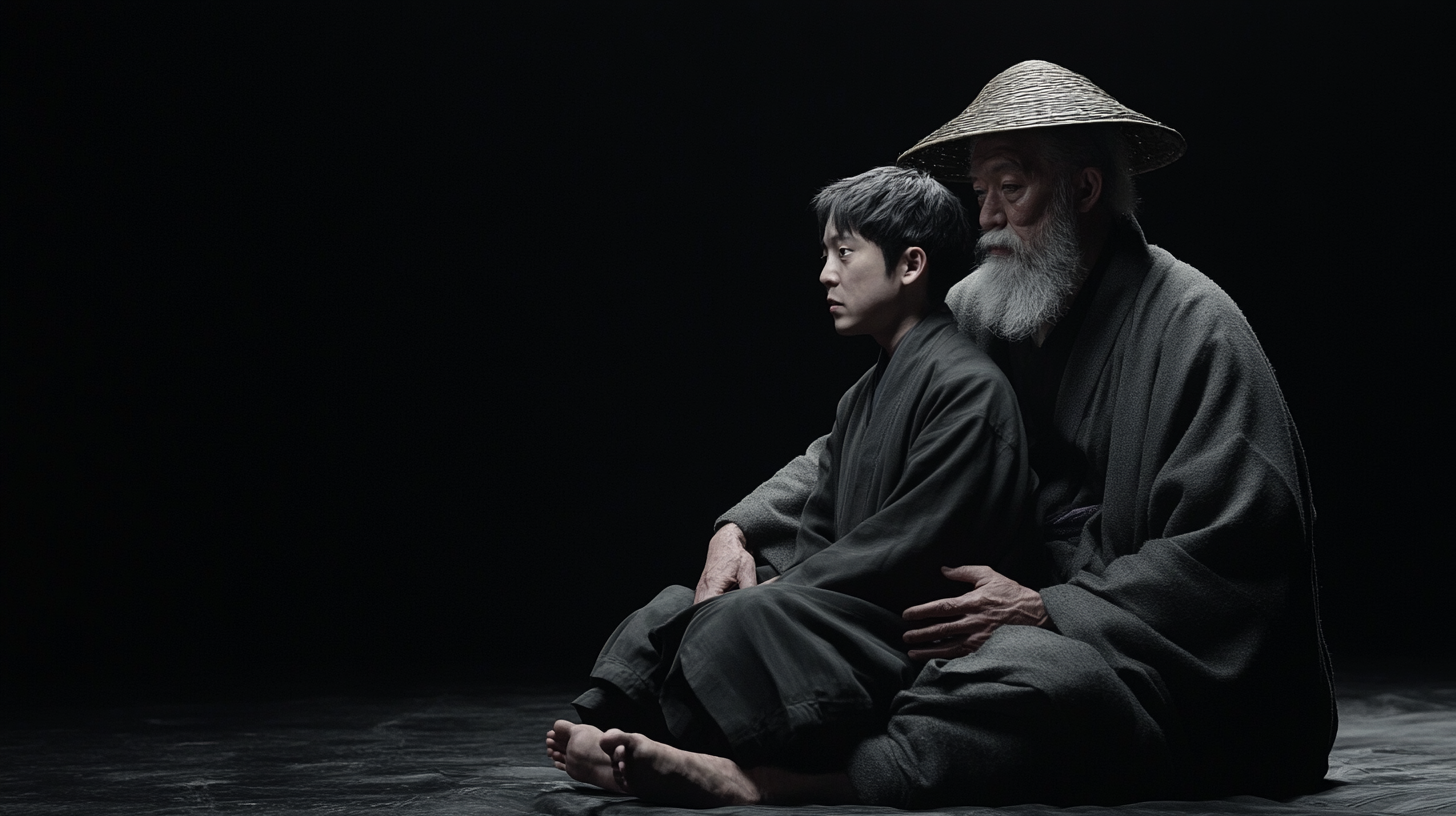 A Chubby German male sits on young Japanese man