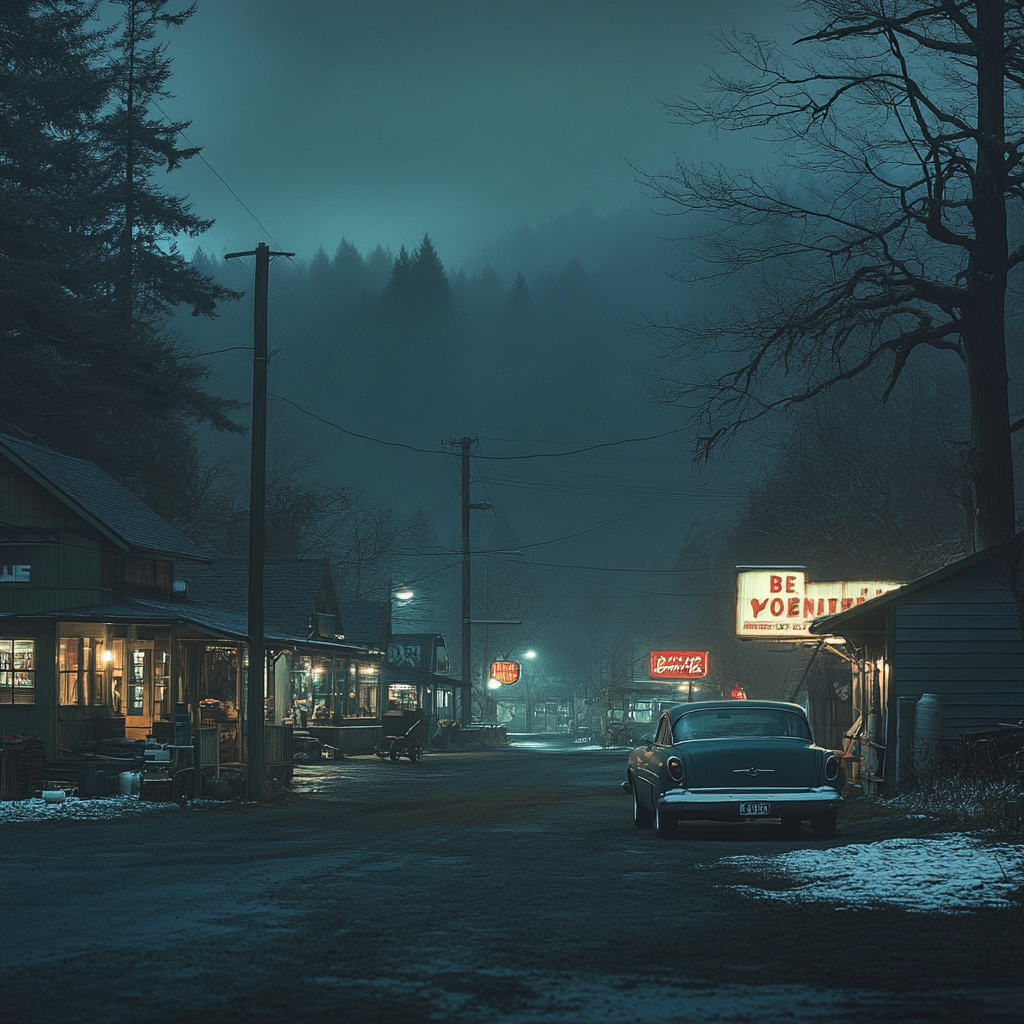 A Cinematic Night in 1950s Oregon Logging Town