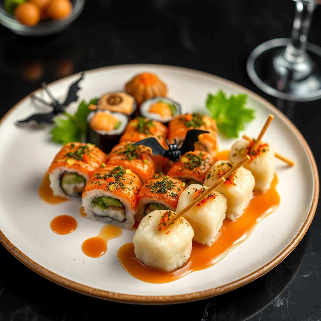 A Classy Halloween Sushi Platter with Tempura