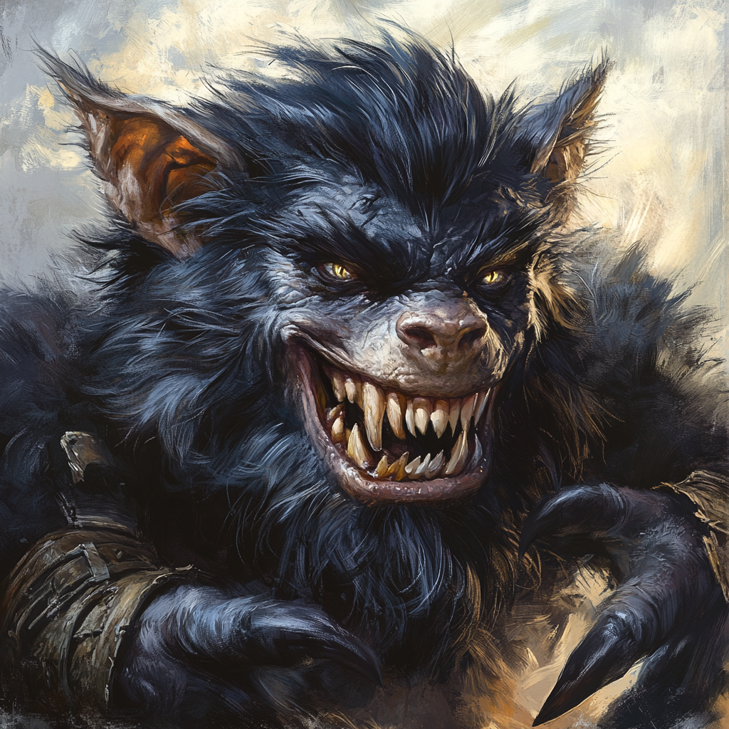 A Clever, Powerful Bugbear Leader Smiling Menacingly